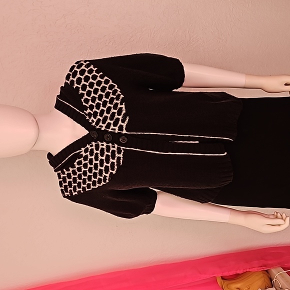 SO WEAR IT DECLARE IT Black Monochrome Wool Cropped Baddie Hoodie Cardigan - Picture 3 of 9